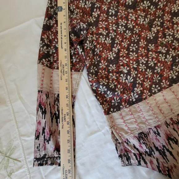 Patchwork BoHo Womens Pink Red Blue Territory Ahead Shirt Long Length Size M - Picture 9 of 15